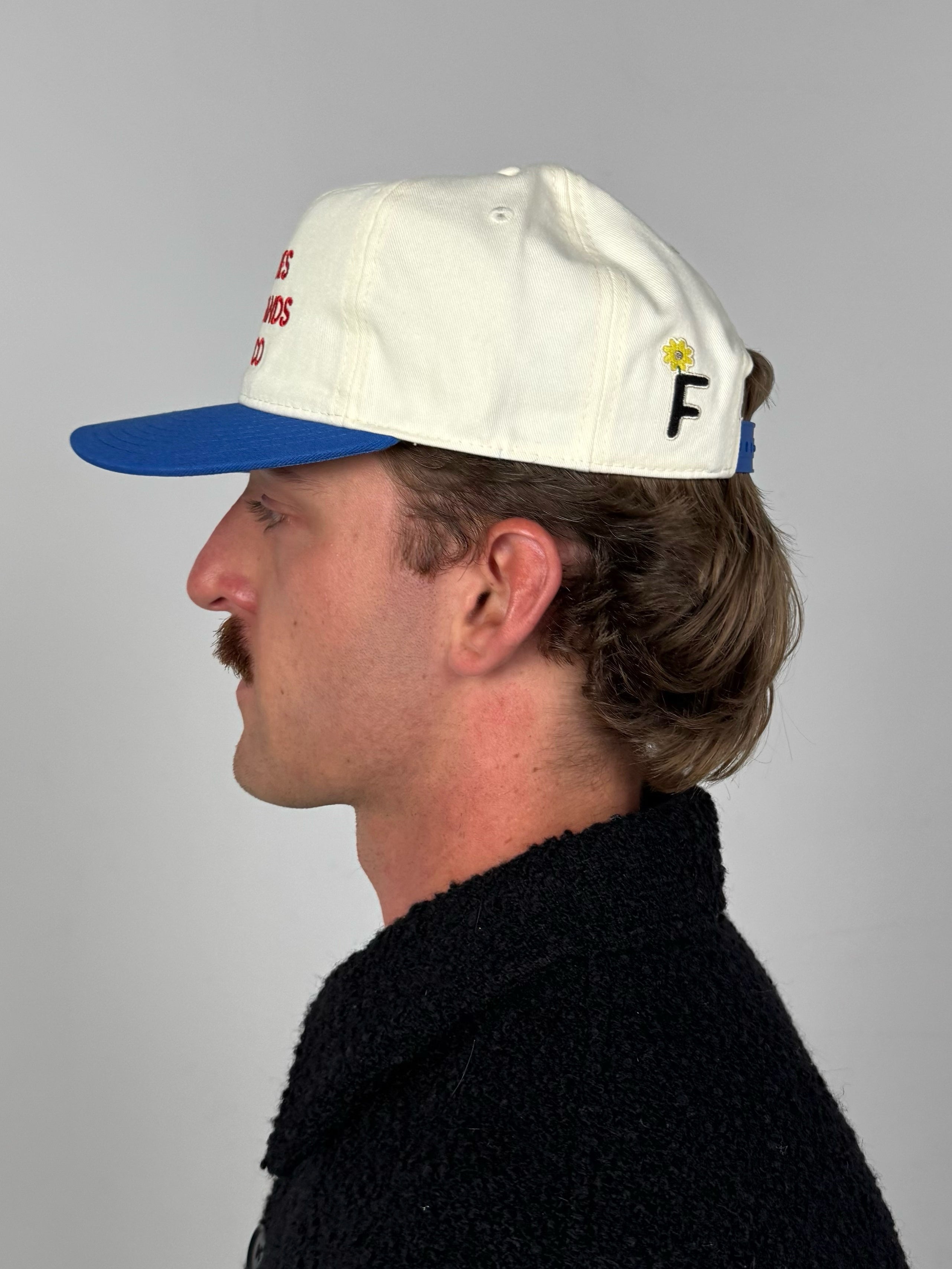 GOD LOVES GARAGE BANDS SNAPBACK - Cream / Royal Blue