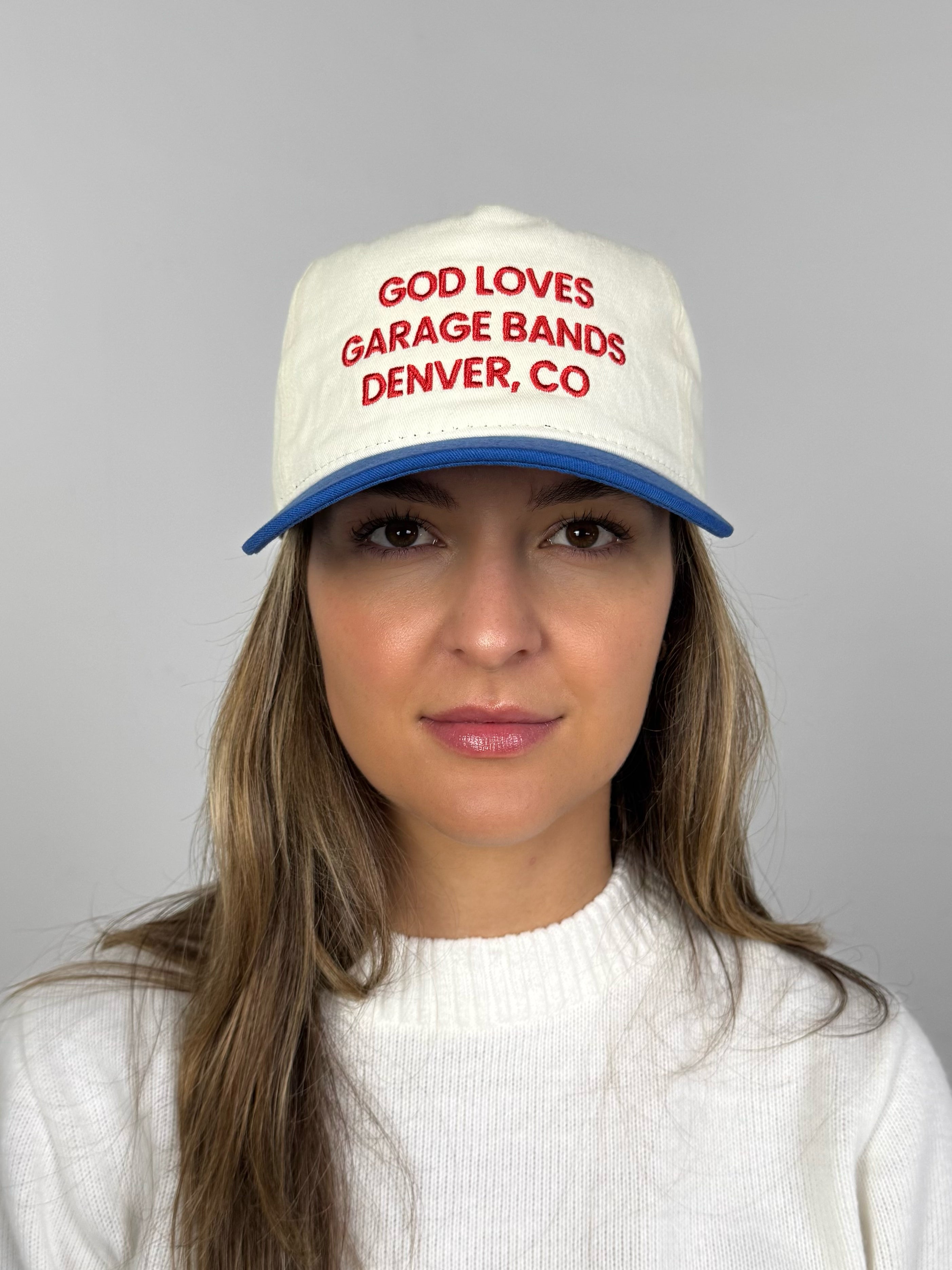 GOD LOVES GARAGE BANDS SNAPBACK - Cream / Royal Blue