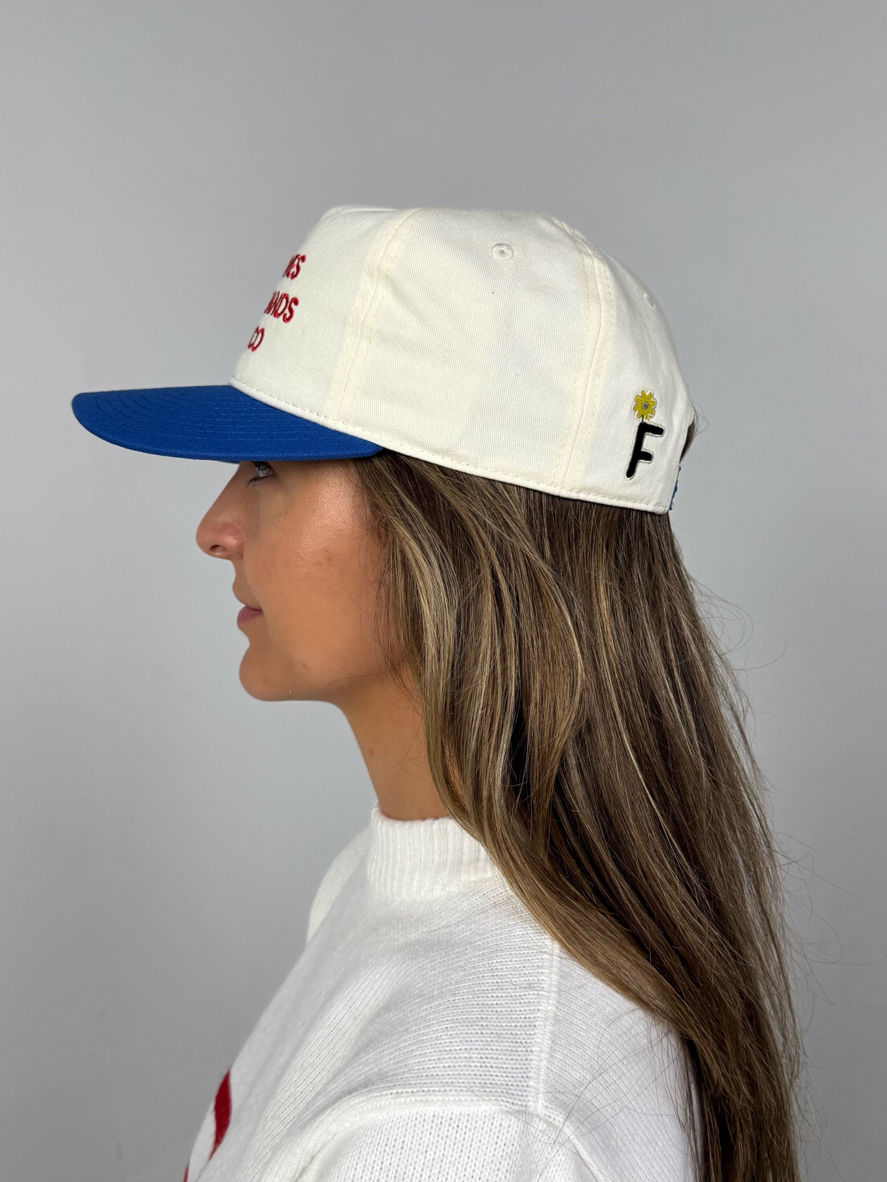 GOD LOVES GARAGE BANDS SNAPBACK - Cream / Royal Blue