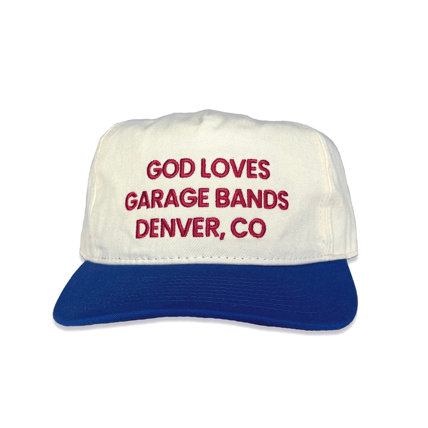 GOD LOVES GARAGE BANDS SNAPBACK - Cream / Royal Blue